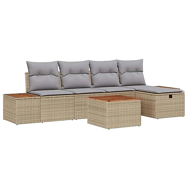 vidaXL Garten-Sofa-Set mit Kissen 6-Tlg Beige Poly Rattan 3359627 günstig online kaufen