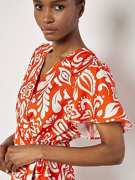 Apricot Minikleid Geblümtes Paisley-Wickelkleid, mit Flügelarmen günstig online kaufen