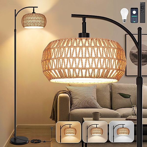 Jibenhome Stehlampe Rattan Stehlampe mit Fernbedienung,Dimmbare günstig online kaufen