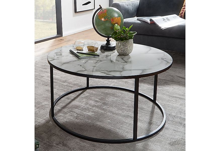 FINEBUY Couchtisch FB59952 Rund Ø 80 cm Wohnzimmertisch Weiß Marmor Optik S günstig online kaufen