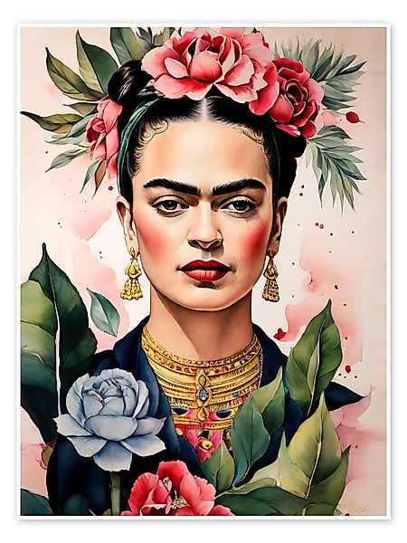 Posterlounge Wandbild Frida Kahlo mit Rosen, günstig online kaufen