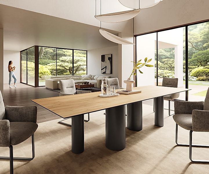 Esstisch Edge 300x100 Keramik Laminam® Sabbia Eichefarbig Pilier Metall Eff günstig online kaufen