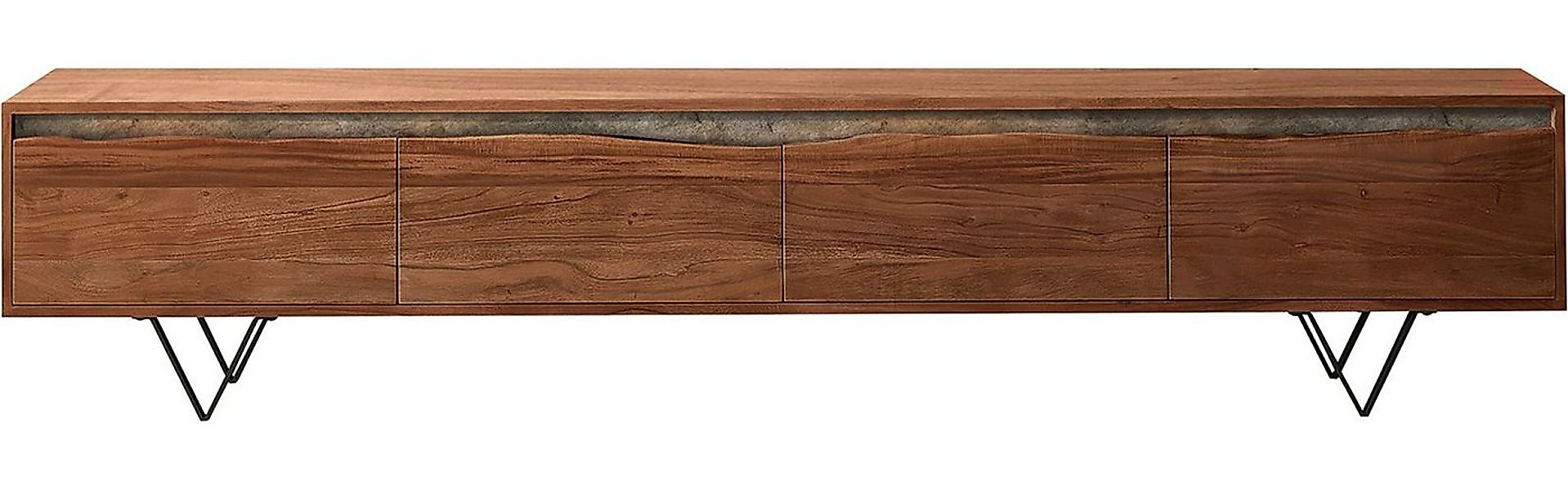 DELIFE Lowboard Stonegrace, Akazie Braun Baumkante 220 cm 4 Türen V-Fuß Sch günstig online kaufen