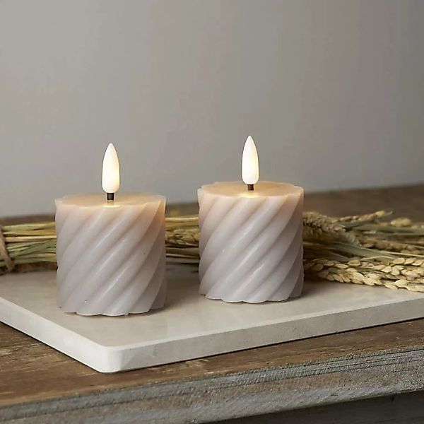 LED Kerzen Swirl Echtwachs gedreht 3D Flamme H: 7,5cm 2St. grau günstig online kaufen