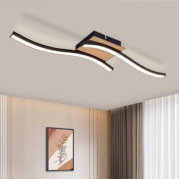 ZMH LED Deckenleuchte Wohnzimmer Holz Schwarz günstig online kaufen