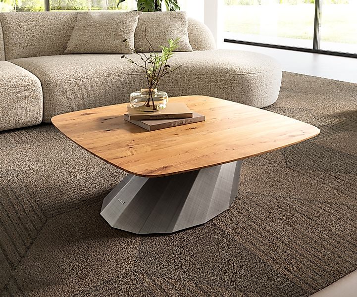 Couchtisch Edge Boot 90x90 cm Eiche Natur Schweizer Kante Parabi Metallic S günstig online kaufen