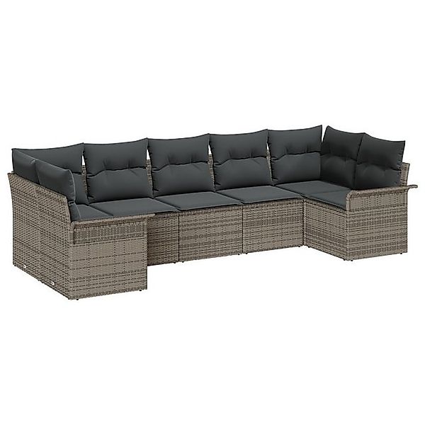 vidaXL Loungesofa 7-teiliges Garten Sofa Set mit Kissen Grau Poly Rattan, 7 günstig online kaufen