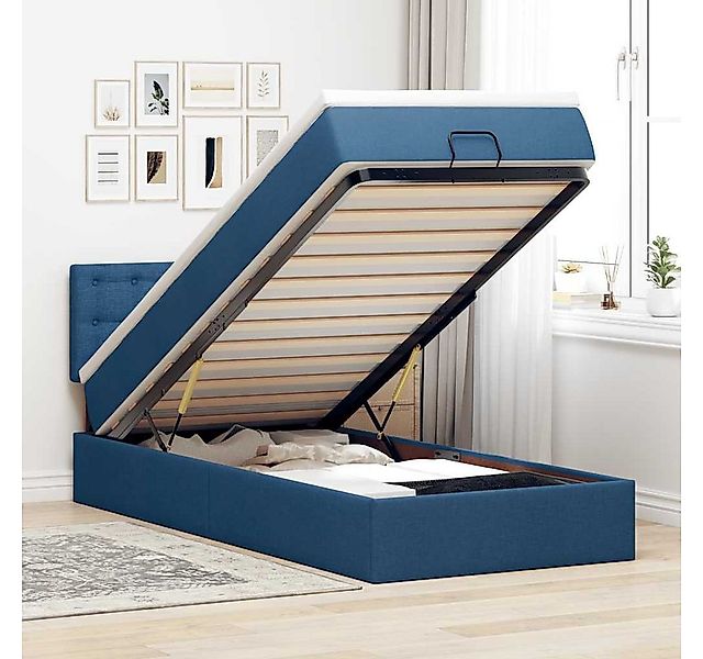 vidaXL Bett, Ottoman-Bett mit Matratze Blau 90x200 cm Stoff günstig online kaufen