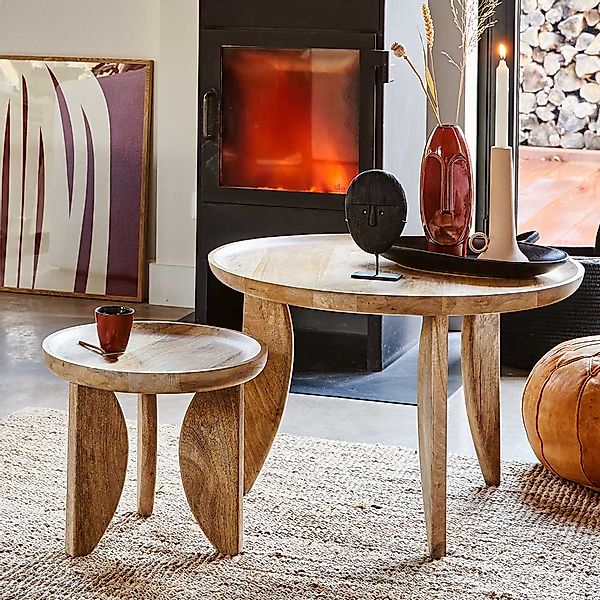 Wohnzimmer Tisch Set in modernem Design Mangobaum Massivholz (zweiteilig) günstig online kaufen