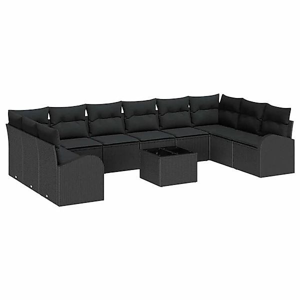 vidaXL Sofa Set mit Kissen mit Speicher 11-Tlg Schwarz Poly-Rattan 3354902 günstig online kaufen