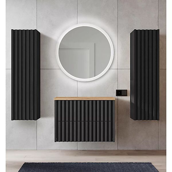 Badmöbel Set mit 2 Hochschränken NANTES-107 in schwarz mit Lamellenfront, B günstig online kaufen