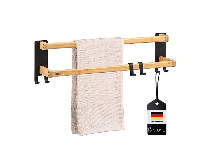 eluno Handtuchständer aus schwarzem Metall und Bambus günstig online kaufen
