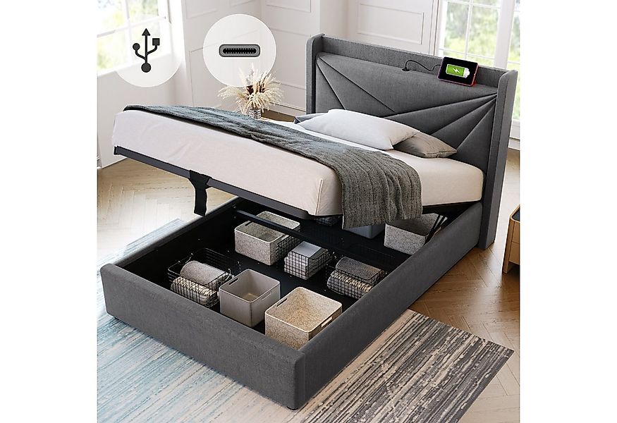 TavilaEcon Boxspringbett Einzelbett mit Stauraum und USB Typ C Ladefunktion günstig online kaufen