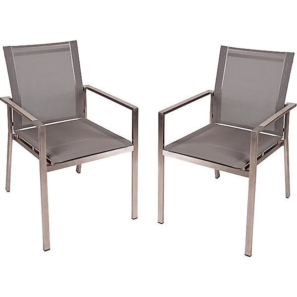 Garden Pleasure Stapelstuhl SIENNA Edelstahl mit Armlehnen Grau 2er Set günstig online kaufen