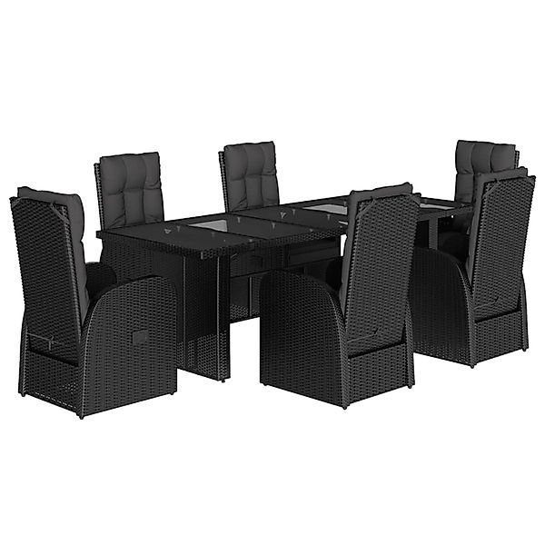 vidaXL 7-Tlg Garten-Essgruppe mit Kissen Schwarz Poly Rattan 3277656 günstig online kaufen