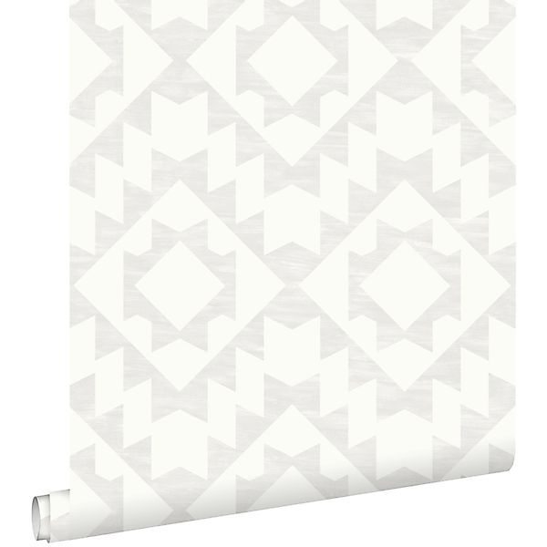ESTAhome Tapete Marrakescher Aztec-Teppich Hellgrau und Weiß 53 cm x 10.05 günstig online kaufen