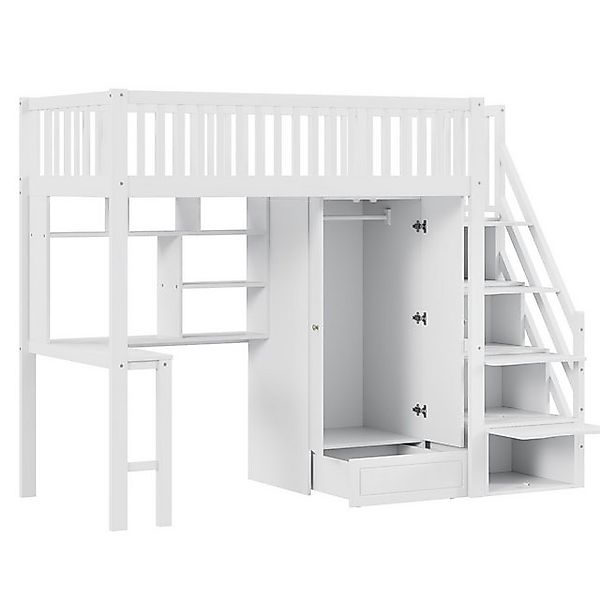 HAUSS SPOLE Hochbett 90 x 200 mit Kleiderschrank Regal und Tisch, Stauraum günstig online kaufen
