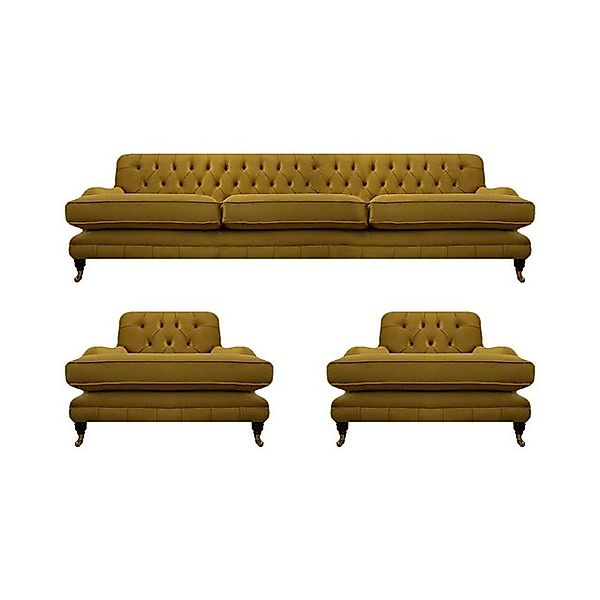 JVmoebel Chesterfield-Sofa Modern Gelb Sofa Set 3tlg Einrichtung Wohnzimmer günstig online kaufen