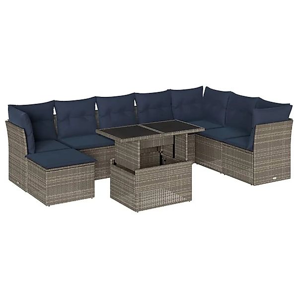 vidaXL 9-Tlg Gartensofa-Set mit Kissen Grau Polyrattan 3266791 günstig online kaufen