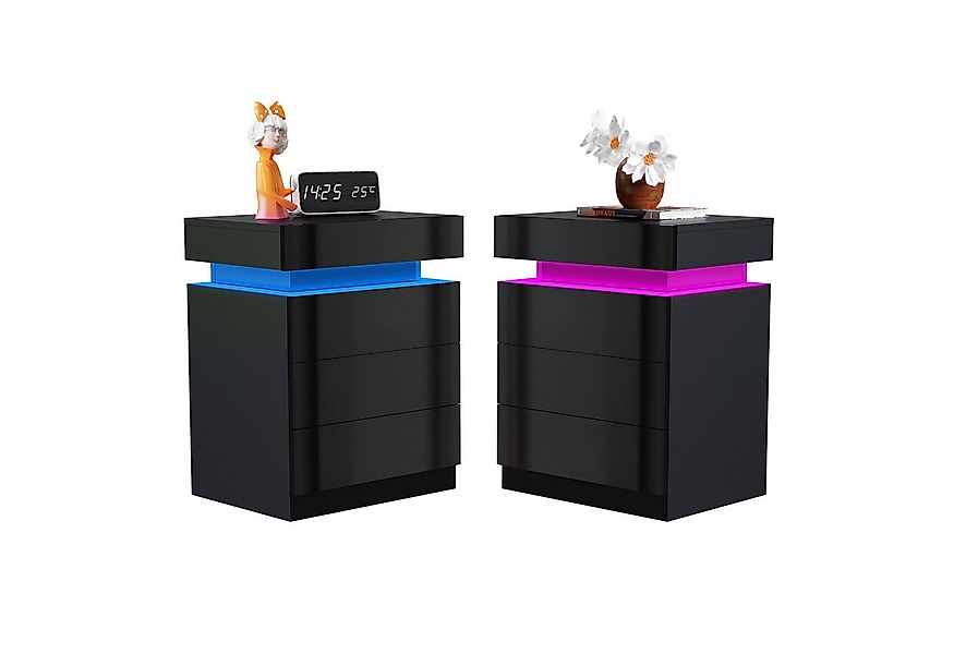 JEOBEST Nachttisch Hochglanzfront Kommode mit 3 Schubladen, Beistelltisch, günstig online kaufen