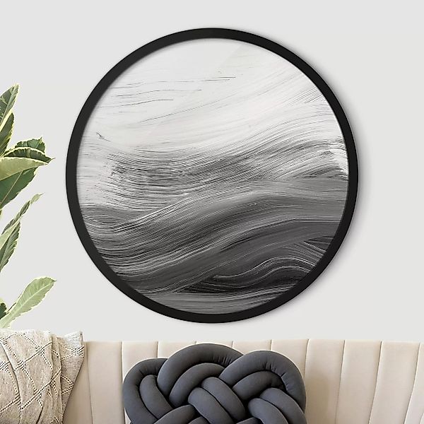 Rundes Gerahmtes Bild Geschwungene Wellen Schwarz Weiß günstig online kaufen