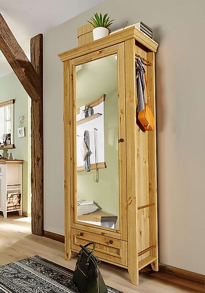 Home affaire Garderobenschrank "Skandinavia", Massivholz, mit Spiegel und s günstig online kaufen