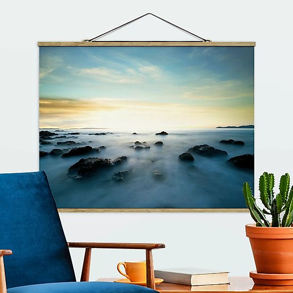 Stoffbild Landschaft mit Posterleisten - Querformat Sonnenuntergang über de günstig online kaufen