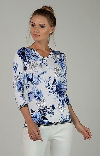 Passioni 3/4 Arm-Pullover mit floralem Print und Streifen Abschlussdetails günstig online kaufen