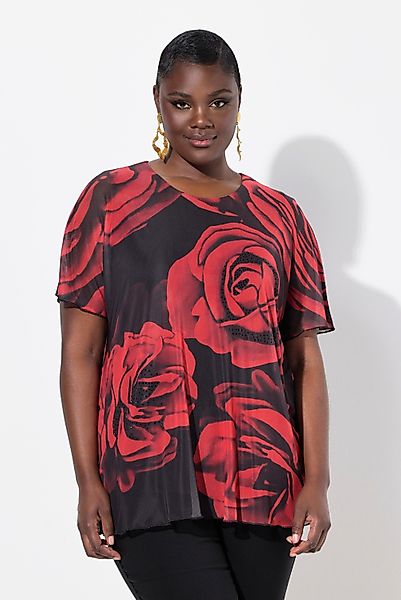 Ulla Popken Longbluse Chiffonbluse Rosen Oversized günstig online kaufen