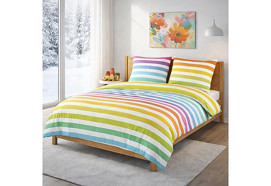 Buymax Bettwäsche Regenbogen, Rainbow 100% Baumwolle, Biber, 2 teilig, 155x günstig online kaufen