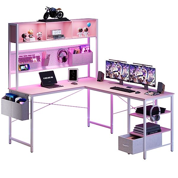 Dowinx Eckschreibtisch L-förmige Schreibtisch, LED Gaming günstig online kaufen