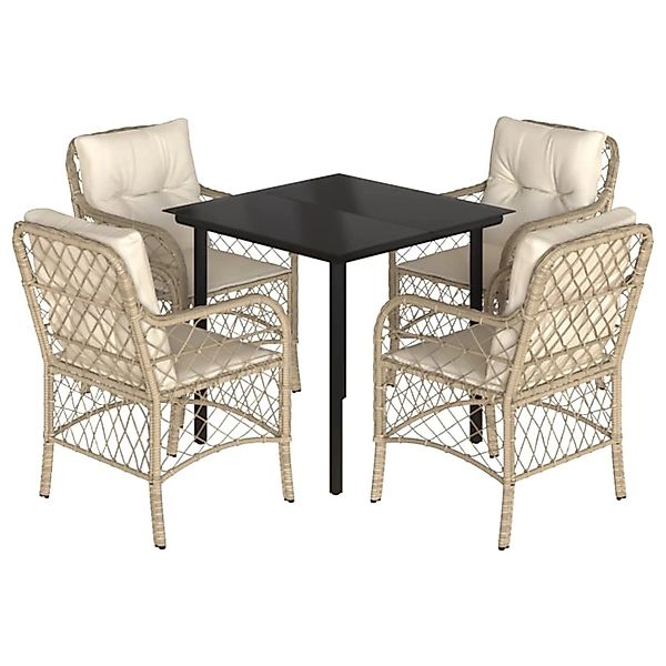 vidaXL 5-Tlg Garten-Essgruppe mit Kissen Beige Poly Rattan 3212146 günstig online kaufen