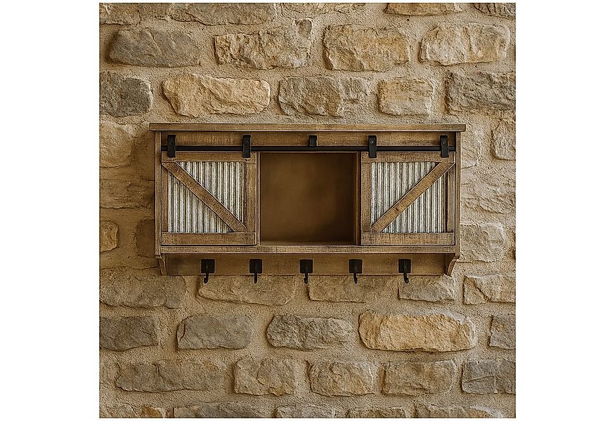 HTI-Living Wandregal Rustikaler Wandschrank mit Schiebetüren und Haken, Stü günstig online kaufen