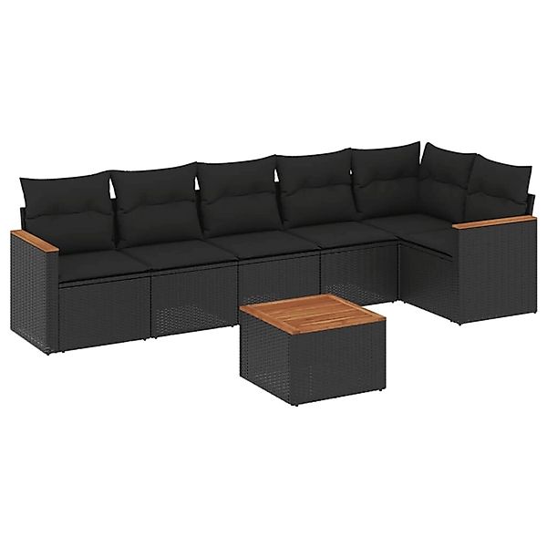 vidaXL 7-Tlg Garten-Sofagarnitur mit Kissen Schwarz Poly Rattan 3225992 günstig online kaufen