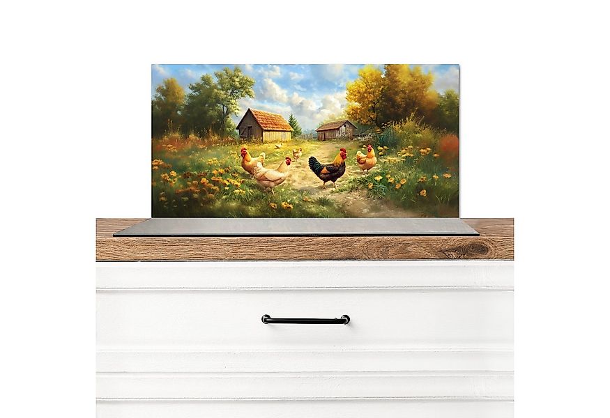 MuchoWow Küchenrückwand Hühner - Ländliche Beschaulichkeit - Natur, (1-tlg) günstig online kaufen