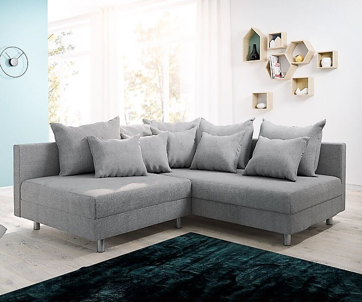 DELIFE Ecksofa Clovis, Grau Flachgewebe Ottomane Rechts Ecksofa Modular günstig online kaufen