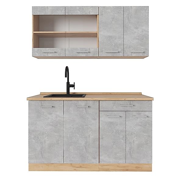 Vicco R-Line Single Küche Beton/Goldkraft Eiche 140 cm ohne Arbeitsplatte o günstig online kaufen