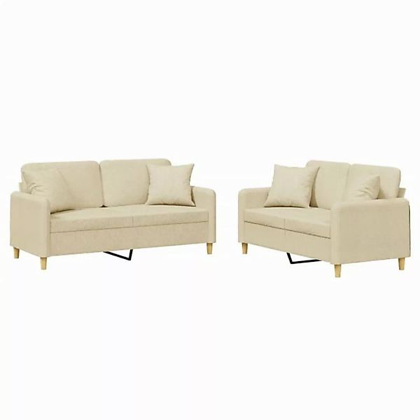 vidaXL Sofa, 2-tlg. Sofagarnitur mit Kissen Creme Stoff günstig online kaufen