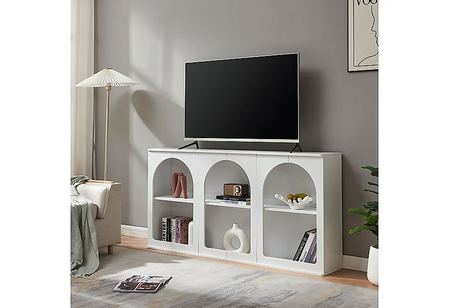 en.casa Sideboard, »Trorhun« mit 6 offenen Fächern 160 x 30 x 80 cm Weiß günstig online kaufen