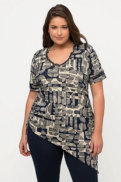 Ulla Popken Longshirt Longshirt Raffband V-Ausschnitt Halbarm günstig online kaufen