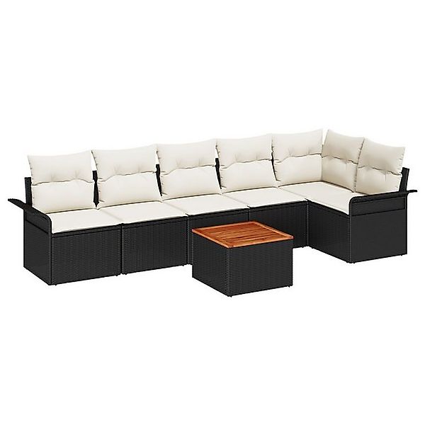 vidaXL Loungesofa 7-tlg. Garten-Sofagarnitur mit Kissen Schwarz Poly Rattan günstig online kaufen