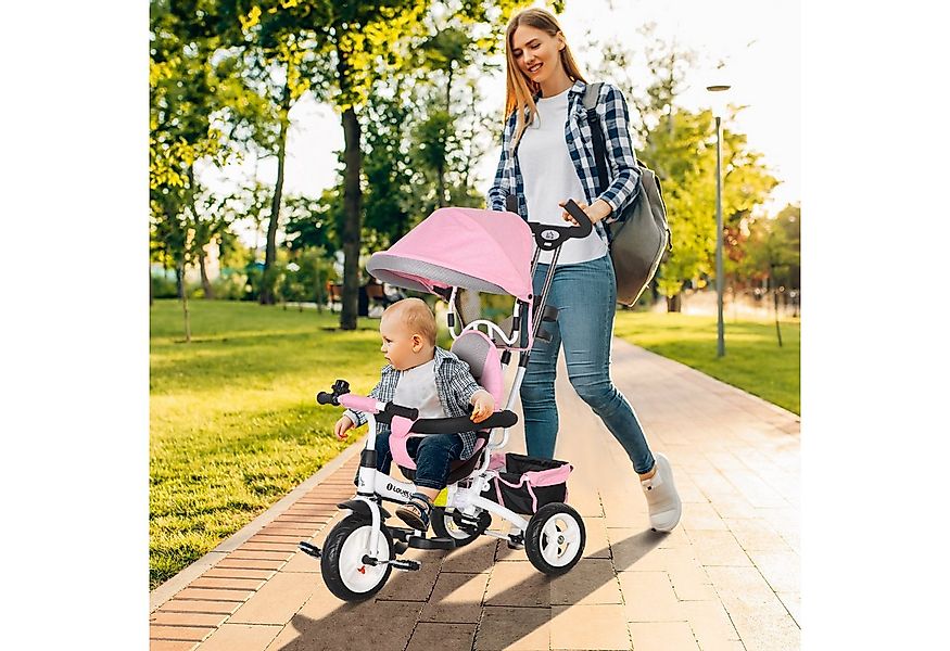 HOMCOM Dreirad 6-in-1 Kinderdreirad mit Schiebestange, Dach, Gurt, Ablageko günstig online kaufen