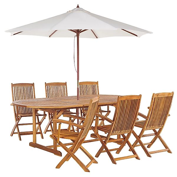 Beliani Gartentisch Set MAUI Heller Holzfarbton Beige 100x160x74 günstig online kaufen