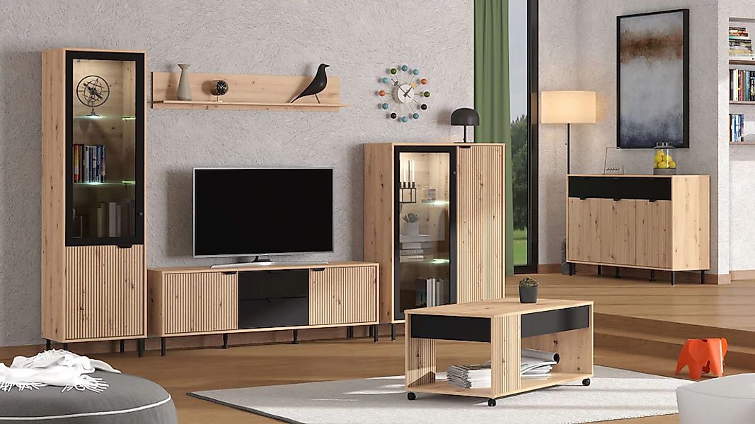 Home affaire Wohnzimmer-Set "Mayenne, inkl. Vitrine H195cm, Highboard H137, günstig online kaufen
