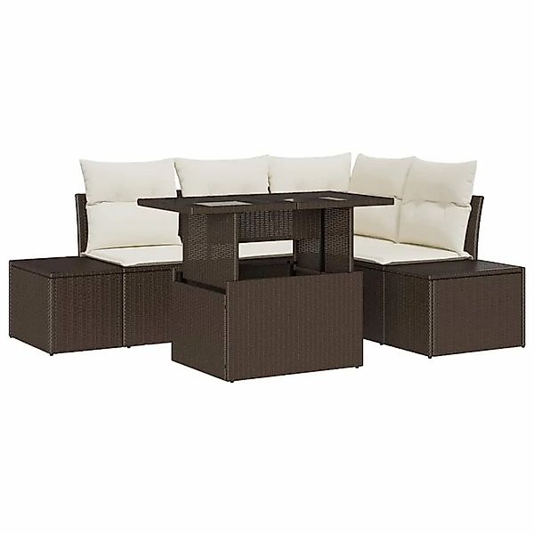 vidaXL Gartensofa-set mit Kissen 5-Tlg Braun und Creme Poly-Rattan 3349174 günstig online kaufen