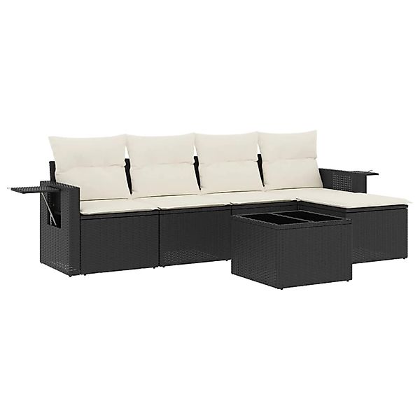 vidaXL 6-Tlg Garten-Sofagarnitur mit Kissen Schwarz Poly Rattan 3252433 günstig online kaufen