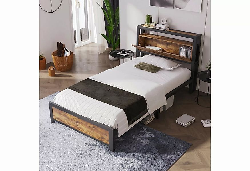 Fangqi Einzelbett Bettrahmen Holz Metallbett 90x200 Bettgestell aus Metall günstig online kaufen