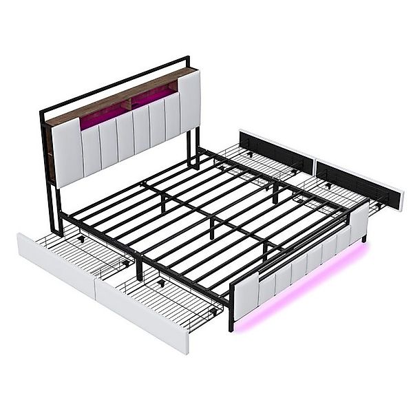 OKWISH Polsterbett Funktionsbett Stauraumbett Doppelbett (mit LED-Licht, mi günstig online kaufen
