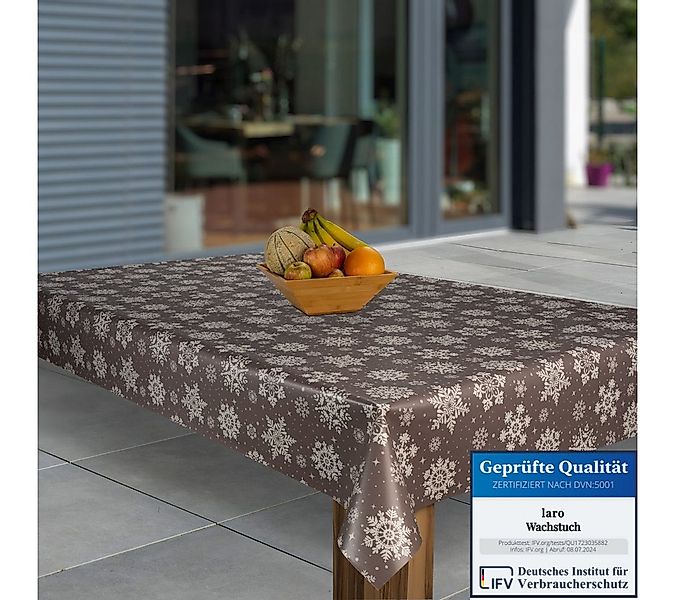 laro Tischdecke Wachstuch-Tischdecken Weihnachten Schneeflocke Braun rechte günstig online kaufen