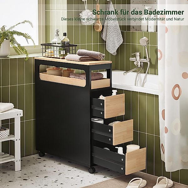 SoBuy Nischenregal mit 3 Schubladen und 1 Abnehmbaren Tablett Schwarz BZR54 günstig online kaufen